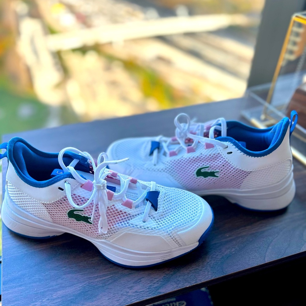Lacoste White and Blue Athletic Shoes